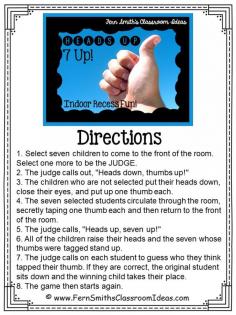 Indoor Recess ~ Heads Up 7-Up Directions Printables #Free