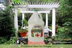 23 Ways, ideas and uses for vinegar outdoors from vinegar in yards, vinegar for weeds, vinegar in gardens, vinegar for cleaning and many more ideas for vinegar usage!