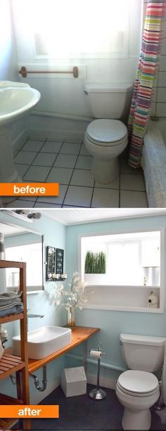 Tiny Bath Makeovers • Lots of Tips, Tutorials and Before and Afters! Including, from 'old house new tricks', love this wonderful basement bathroom makeover.