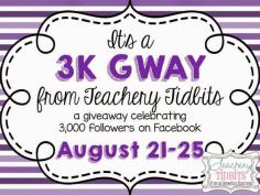 Teachery Tidbits: It's a 3K GWAY {a giveaway}So many incredible prizes and a $50.00 gift certificate!