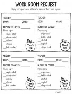 Teacher Work Room Tips - tips to help you with your work load plus free printables.