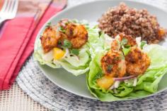 Latin-Spiced Shrimp in Butter Lettuce Cups with Red Quinoa & Poblano, Jicama and Orange Salad