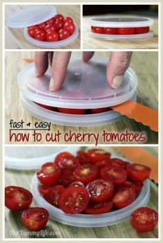 The Fastest and Easiest Way to Cut Cherry Tomatoes. #pioneersettler