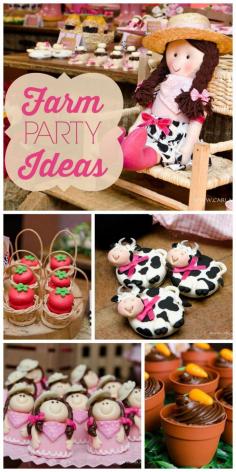 A cute Farm girl birthday party with adorable animal treats, decorations and birthday cake!  See more party ideas at CatchMyParty.com!