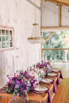 Rustic chic tablescape with shades of purple + lavender Photography: Bradley James Photography - bradleyjamesphoto...  Read More: www.stylemepretty...