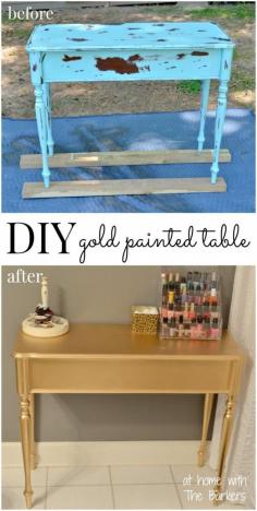 Gold and glam table makeover using metallic spray paint!