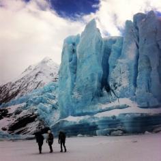 Walking, skiing, or snowshoeing across the frozen Portage Lake to the base of Portage Glacier is a must! It's about three miles of wide-open, magnificent-viewed bliss. At the end of the lake you round the corner and bam, there's the giant glacier opening up to your viewing pleasure. Discovered by Andrea DeVore at Begich Boggs Visitor Center, Anchorage, Alaska