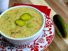 Dill Pickle Soup, serve with a rustic bread for a delicious meal from NoblePig.com