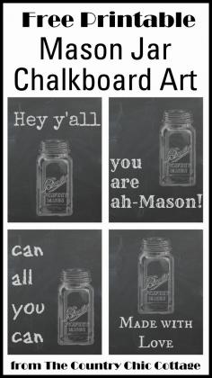 Free Printable Mason Jar Chalkboard Art -- fun art to print for your farmhouse.