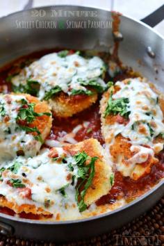 20 Minute Skillet Chicken and Spinach Parmesan | MomOnTimeout.com | #dinner #chicken #recipe