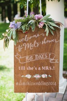 wooden bridal shower sign, photo by Inkspot Photography ruffledblog.com/... #weddingsign #signage