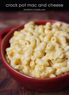 Crock pot mac and cheese -- rich and creamy and oh so good! A family favorite for sure! #macandcheese #pasta #crockpot #slowcooker #recipe via isthisREALLYmylif...