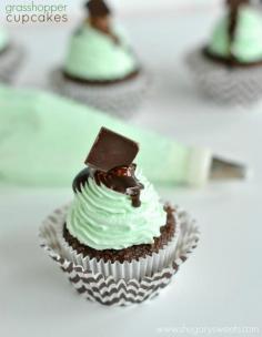 Dark chocolate cupcakes with Grasshopper frosting. A fresh, minty, whipped cream frosting!