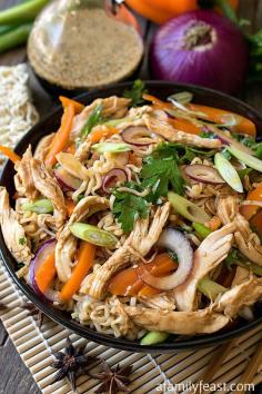 Asian Noodle Salad with Chicken - A simple and super flavorful salad that is quick to make!