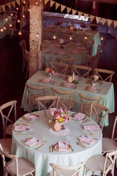 wedding reception with mint and pink, photo by Dreamlove Photography ruffledblog.com/... #weddingideas #receptions