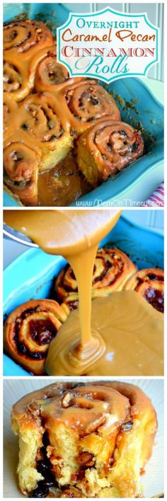 Overnight Caramel Pecan Cinnamon Rolls - Make the night before, bake in the morning!  The caramel icing is AMAZING!  | MomOnTimeout.com |  #breakfast #recipe