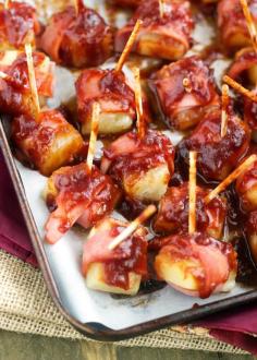 Sweet And Sour Bacon Wrapped Pineapple  - Quick, easy and CRAZY delicious! You NEED to try these! | Foodfaithfitness.com | #appetizer #recipe #bacon