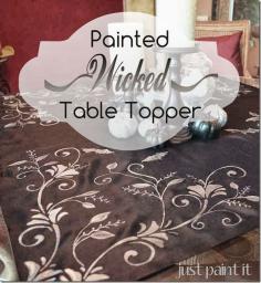 Pottery Barn inspired Halloween table topper with stenciled scrolls and easy-to-paint bats!