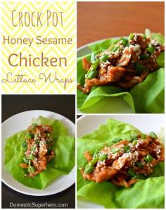 Crock Pot Honey Sesame Chicken Lettuce Wraps - low calorie and delicious!