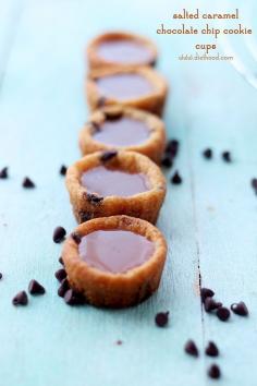 Salted Caramel Chocolate Chip Cookie Cups | www.diethood.com | Make these adorable Chocolate Chip Cookie Cups filled with Salted Caramel for your next Holiday gathering. | #recipe #cookies #chocolate