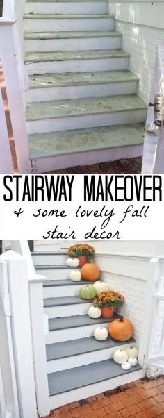 Stairway makeover - A complete stair makeover & stairway fall decor