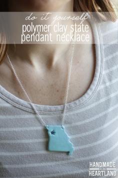 DIY Polymer Clay State Pendant Necklace, Tutorial on how to work with polymer clay and make a simple chain necklace.  Fun Jewelry Project! HandmadeintheHear...