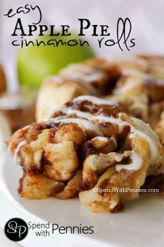 Easy Apple Pie Cinnamon Rolls! These start with frozen bread dough and end with a heavenly dish!