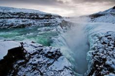 Gullfoss Waterfall, Iceland \\ Gullfoss is actually two separate waterfalls, the upper one has a drop of 11 metres and the lower one 21 metres.