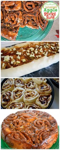 Caramel Apple Sticky Buns - All the yummy flavors of a caramel apple in a breakfast treat! ||MomOnTimeout.com | #caramel #apple #breakfast #stickbuns