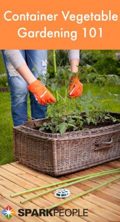 If you're short on space, want to create a unique look for your garden or don't have high-quality soil, you can still grow fruits and veggies! Here's what you need to know for a successful container garden. | via @SparkPeople #food #nutrition #vegetable