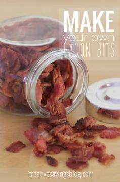 Make your own bacon bits that taste MUCH better than those flavorless packages from the store. They only take 15 minutes to make, and store wonderfully in the freezer. Great as toppings for pizza, baked potatoes, and more!