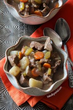 Slow cooker apple cider beef stew recipe from @Rachel {Baked by Rachel} A seasonal twist on a classic dish!