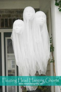 Floating Head Hanging Ghosts  #halloween #crafts #halloweendecor