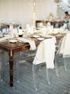 Lucite chairs and farm tables.   Photography: Lauren Kinsey Fine Art Wedding Photography - laurenkinsey.com  Read More: www.stylemepretty...