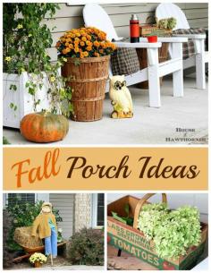 Lots of cute ideas for your fall porch - an eclectic, vintage, farmhouse fall porch - via houseofhawthornes...