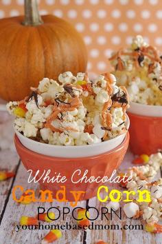 White Chocolate Candy Corn Popcorn | YourHomebasedMom.com