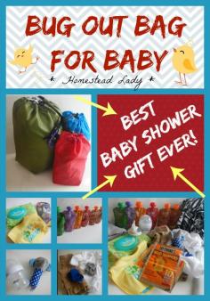 Bug Out Bag for Baby - 72 hour kit for baby - Grab and Go Bag for Baby - whatever you call it, it makes the best baby shower gift ever - make sure baby is prepared!  www.homesteadlady