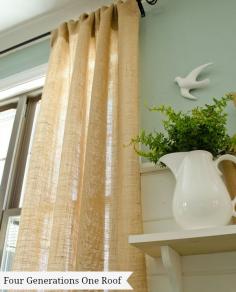 How to make curtains using burlap - NO SEW - $7 a panel. You can't beat it!
