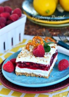 Raspberry Pretzel Dessert Salad | MomOnTimeout.com | #recipe #jello #salad