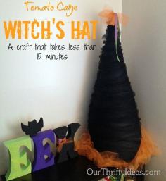 Making a large Witch's hat decor piece from a tomato cage. And it takes less than 5 minutes!