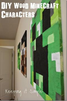 DIY Wood Minecraft Characters- Create this easy Minecraft zombie, Steve and Creeper  out of ply wood #minecraft #creeper #boysroom @Kaysi Gardner
