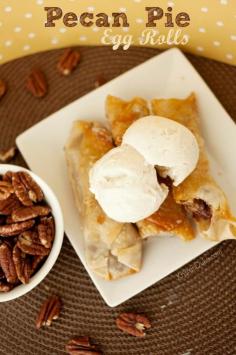 A fun new take on the traditional fall dessert - try out these pecan pie egg rolls to treat your family this Thanksgiving | KristenDuke.com