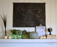 Chalkboard Map-Pumpkins-Autumn 2014 Mantel - An Oregon Cottage