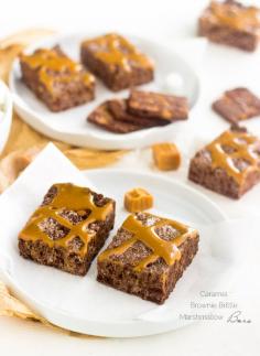 Marshmallow Treats with Brownie Brittle and Caramel {Super Simple}