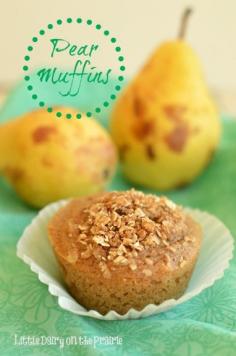 Your mouth will water while you are baking these Cinnamon Pear Muffins. As if the moist muffin wasn't enough they are topped with an almost candy like streusel topping!  Little Dairy on the Prairie