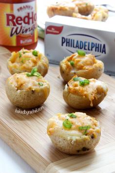 Buffalo Chicken Potato Bites Recipe from @Rachel {Baked by Rachel} The perfect game day snack!