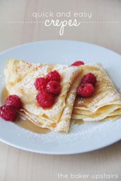Quick and easy crepes from The Baker Upstairs. Super delicious, and surprisingly easy to make! A beautiful and elegant treat for breakfast, brunch, or any occasion! www.thebakerupsta...