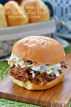 Slow Cooker Root Beer Pulled Pork Sandwiches - simple and delicious! | MomOnTimeout.com | #slowcooker #crockpot #sandiwch #dinner