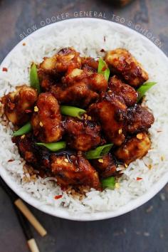 An easy slow cooker version of the family favorite General Tso's chicken and it's soooo much better than takeout!
