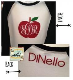 Apple Monogram Baseball Shirt {Adult MEDIUM} With Name on back...